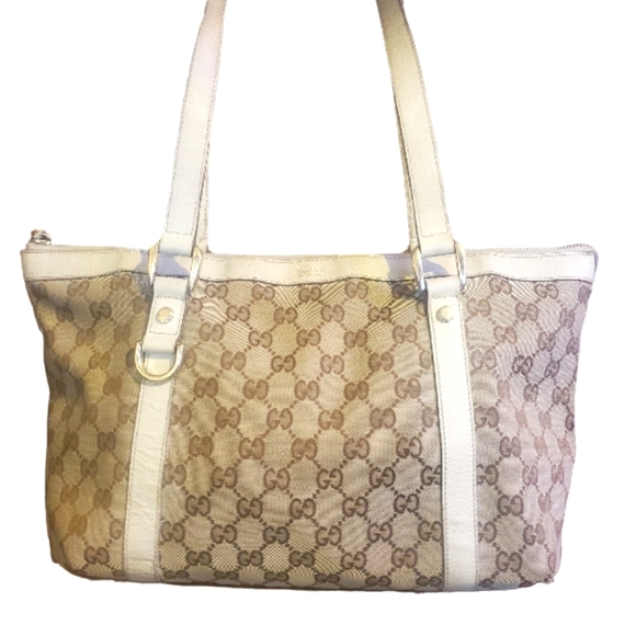 Gucci Handbags - GUCCI VINTAGE Canvas and leather tote bag 141470